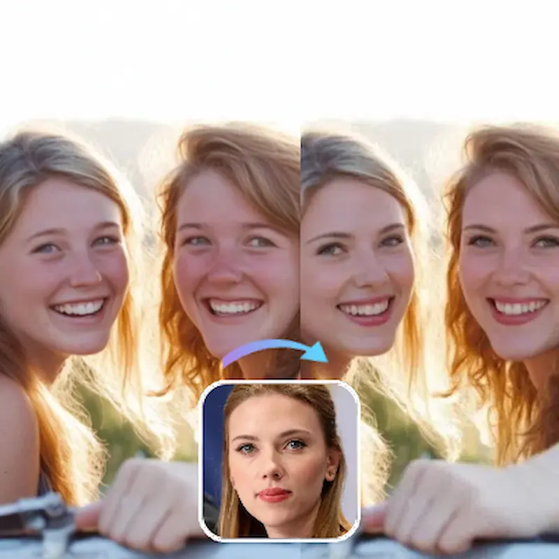 Batch Face Swap showing instant replacement of all faces with one target for unified, consistent results.