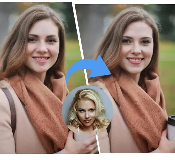 Creative scenes made with Free Face Swap, showing memes, cosplay edits, and social media posts.