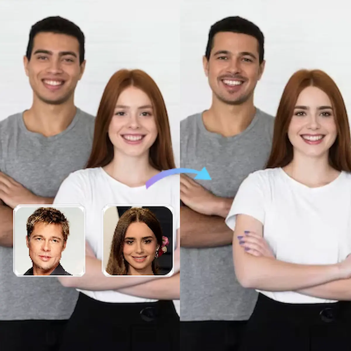 Multiple Face Swap perfect for groups, casts, and events showing transformed group photos and event videos.