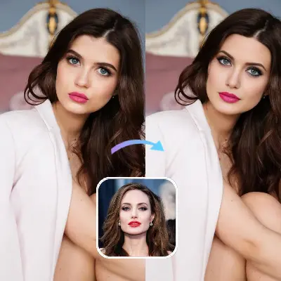 Simple three-step process for photo face swapping showing upload, select, and generate workflow.