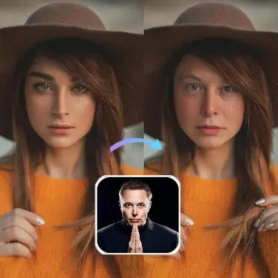 Unique photo creations showing portraits, group shots, cosplay edits, and creative projects with face swapping.